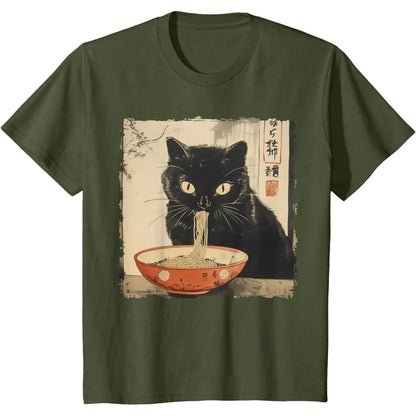 Funny Cat Pattern T Shirt For Women Delicious Noodles 3D Printed Short Sleeves Summer Leisure Tees O-Neck Loose Tops T-Shirts