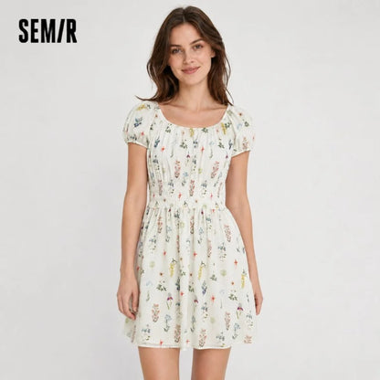 Semir Women Dress Bowknot Waist Print Floral Dress 2026 Summer Sweet Casual Style