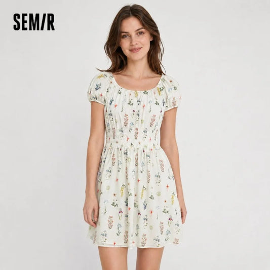 Semir Women Dress Bowknot Waist Print Floral Dress 2026 Summer Sweet Casual Style