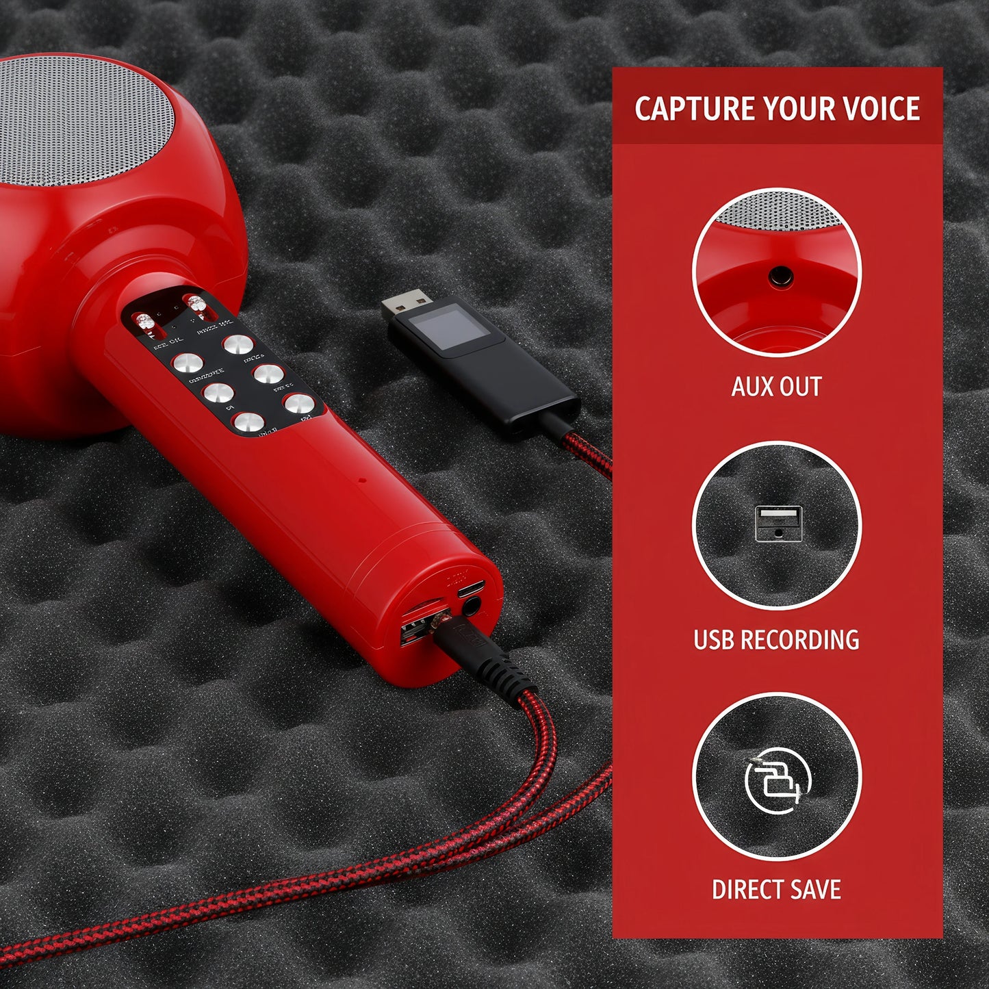 Wireless Bluetooth Karaoke Microphone Speaker, Portable Handheld Mic with HIFI Sound, Echo, LED Light for Singing, Party, Gift