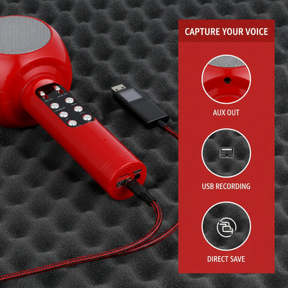 Wireless Bluetooth Karaoke Microphone Speaker, Portable Handheld Mic with HIFI Sound, Echo, LED Light for Singing, Party, Gift