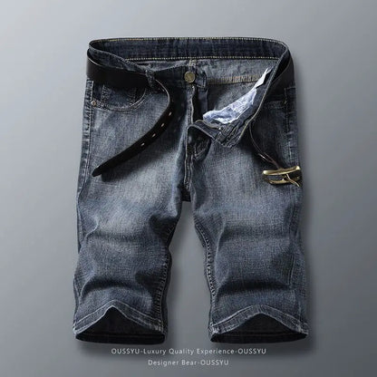 2026 Summer Thin Men's Jeans Shorts Cotton Straight Casual Baggy Knee Pants Trendy Work Cargo Bermuda Mid-Length Denim Jorts Man