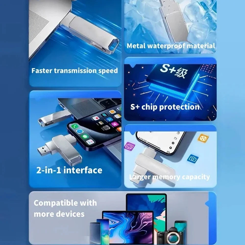 Metal Pendrive 2TB USB 3.0 Type-C Interface High Speed Pen Drive 8TB 4TB Large Capacity Mechanical Style Memoria USB 16TB U Disk