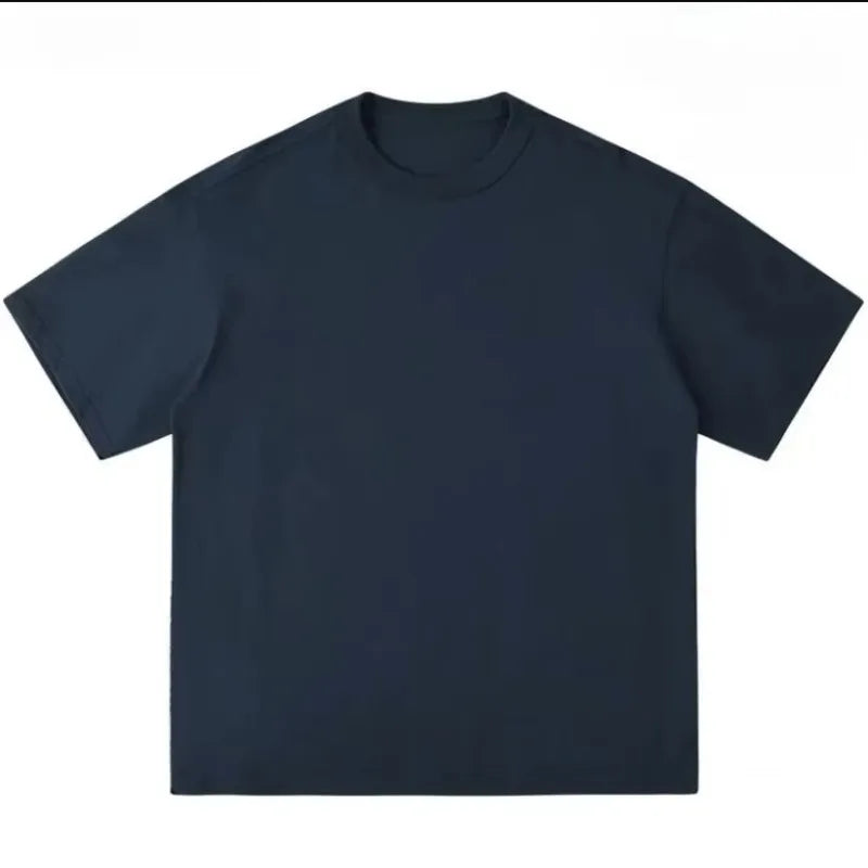 300g Thick Combed Cotton Round Neck T-shirt, Solid Color Loose Fit Simple and Casual Basic Style Suitable for Both Men and Women