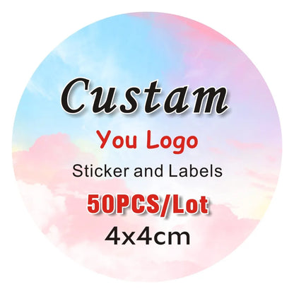 50PCS 4x4cm PVC Waterproof Stickers Custom Logo Wedding Birthday Gift Box Sticker Design Custom Size