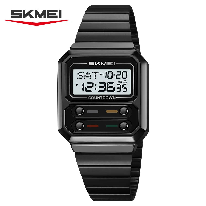 SKMEI 2448 Fashion Men Electronic Watch Vintage Business Luminous Calendar Waterproof Steel Strap Casual Digital Watches for Man