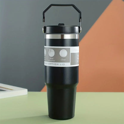 Stainless Coffee Mug with Straw Thermal Water Cups Insulated Car Drinkware