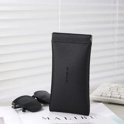 Litchi Magnetic Automatic Closing Glasses Bag Men Women Fashion Portable Soft PU Leather Reading Sunglasses Protective Pouch