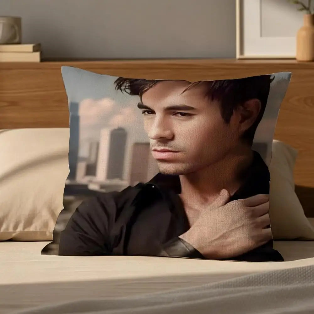 E-Enrique Iglesias-S Cushion Cover Linen Double-sided Printed Cushion Cover, sofa pillow case，Nordic Home Decor