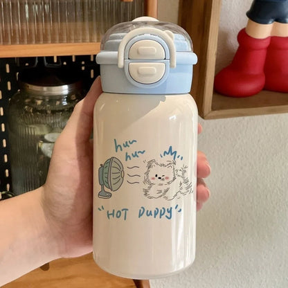 Cute 500ml Double Drinking Water Cup Cartoon Large Capacity Water Bottle with Straw Leak Proof Iced Coffee Cup Gym