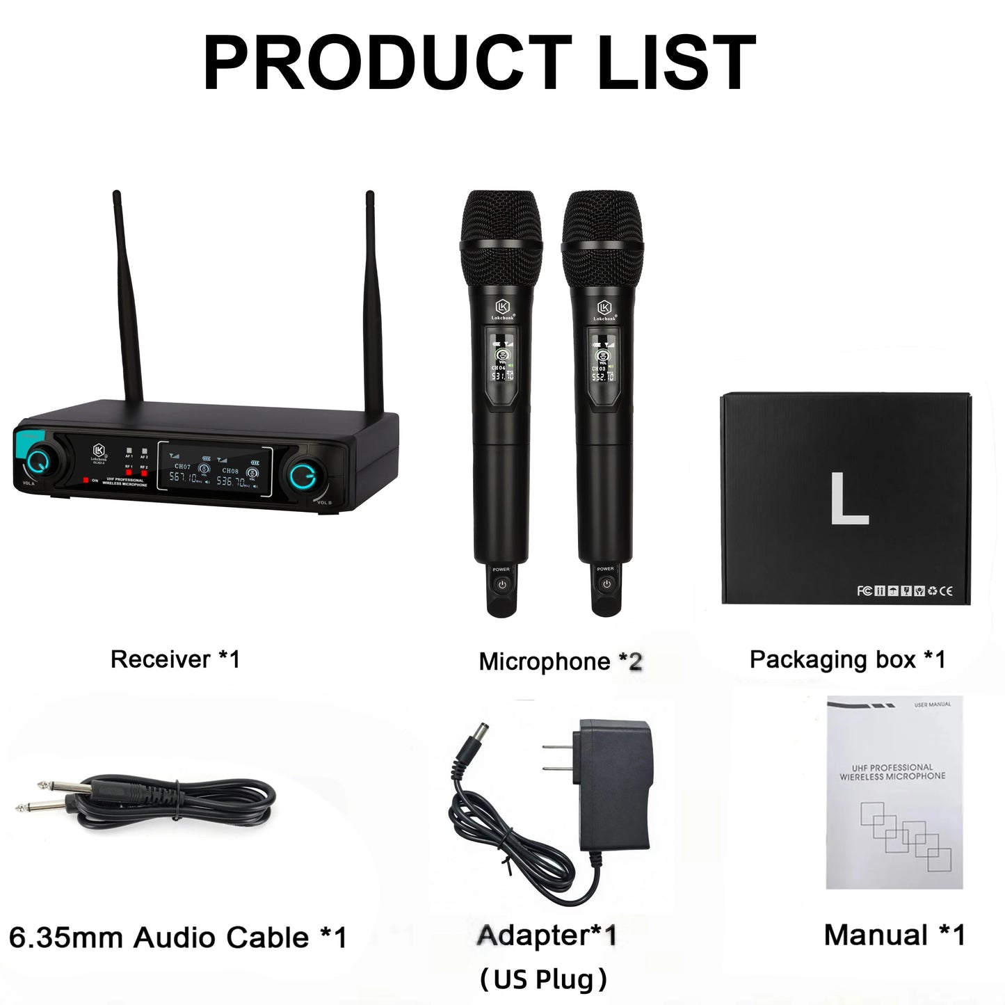 Lokchonk GLXD-2 Pro Professional Dual Channel Wireless Microphone System with 2 Handheld Mics for Stage Karaoke Speech Teaching