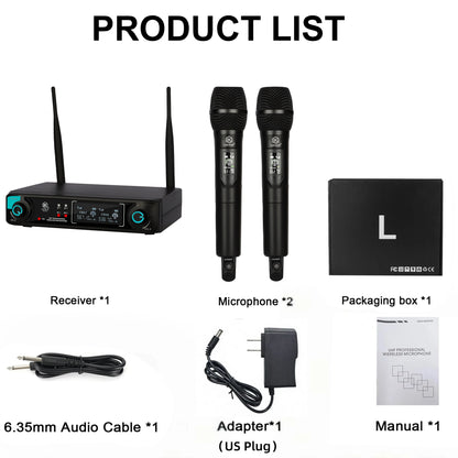 Lokchonk GLXD-2 Pro Professional Dual Channel Wireless Microphone System with 2 Handheld Mics for Stage Karaoke Speech Teaching