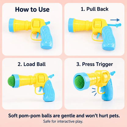 Interactive Cat Toy Pom Pom Ball Launcher Quiet Fuzzy Ball Shooter Indoor Chase Play Kit with 100 Colorful Soft Balls for Cats