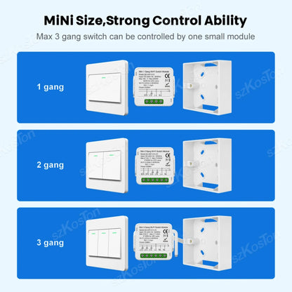 Tuya WiFi Smart Switch Module 1/2/3 Gang Switch Mini Smart DIY Breaker Smart Life 2 Way Control Works with Alexa Google Home