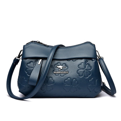 3 Layers Vintage Knurling Shoulder Crossbody Bags for Women Designer Retro PU Leather Ladies Purse Handbags Casual Messenger Bag