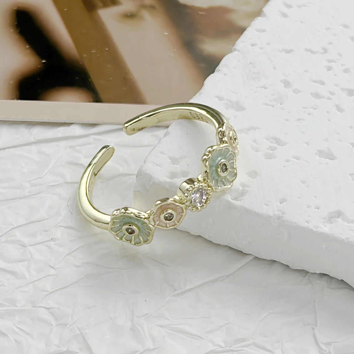 PANJBJ 925 Sterling Silver Lotus Ring For Women Retro TextureJewelry Irregular Creativity Adjustable Jewelry Party Gift Dropship