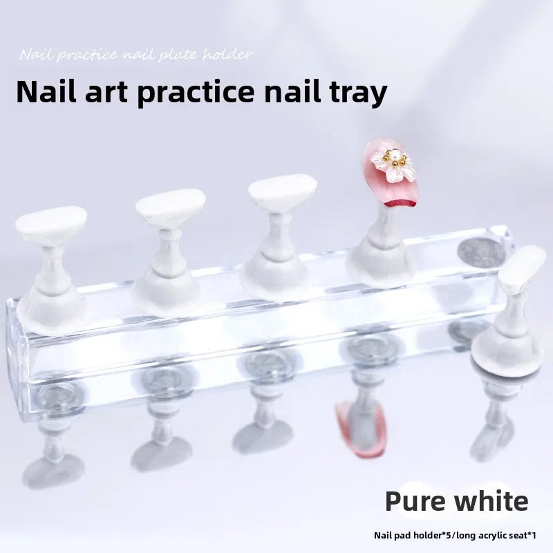 5pcs Nail Holder False Nail Tip Practice Stand Crystal Base Magnetic Holder Nail Art Display For Art Salon DIY & Practice Tools