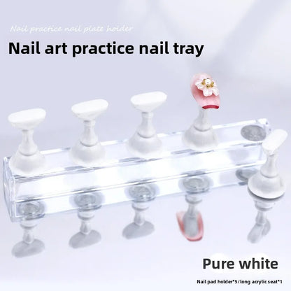 5pcs Nail Holder False Nail Tip Practice Stand Crystal Base Magnetic Holder Nail Art Display For Art Salon DIY & Practice Tools