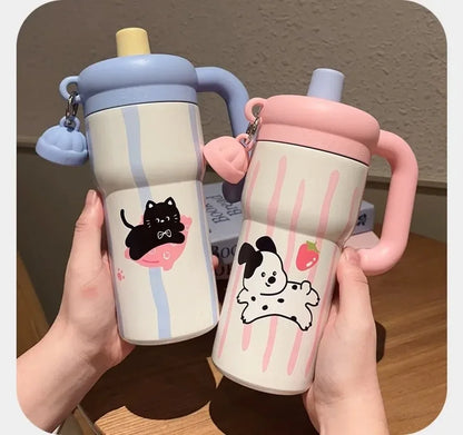 Fashion High Aesthetic Students Straw Mug 316 Stainless Steel 600ML Iced Cup Large Capacity Insulated Thermal Cup Men And Women
