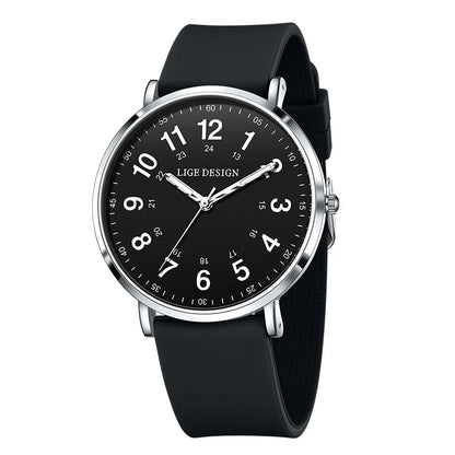 LIGE New Fashion Women's wristwatch Ultra-Thin Quartz Watches for Woman Waterproof Luminous Silicone Ladies Watches Pink Clock
