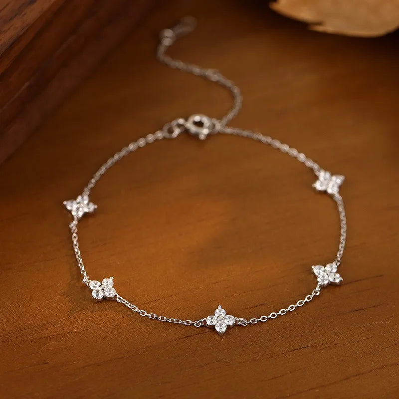 925 Sterling Silver Shiny Zircon Flower Bracelets For Women Charm Temperament Chain Bracelet Party Wedding Jewelry Holiday Gifts