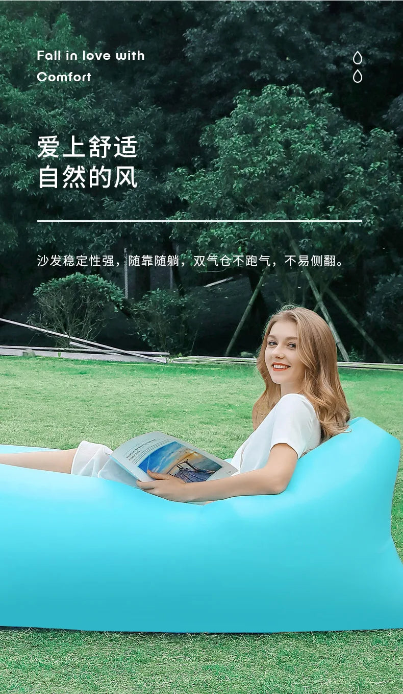 Pillow style inflatable sofa, outdoor portable lazy air sofa, foldable inflatable bed, sleeping bag