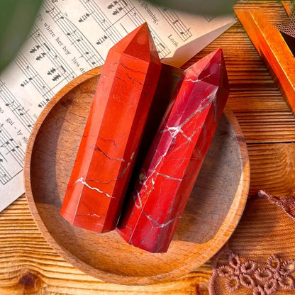 1pc Red Jasper Crystal Obelisk Standable Pointed Wand Hexagonal Tower Design Vibrant Home Decor & Mineral Specimen Perfect Gift