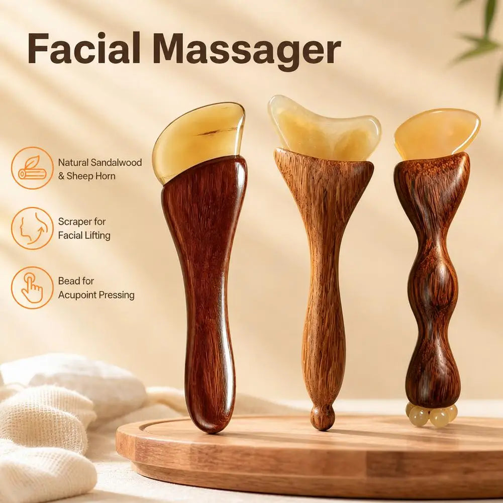 Natural Facial Beauty Massager Lotus Seedpod Brass Bead Rosewood Gua Sha Tool Non-Irritating for Gentle Face Lifting Massage