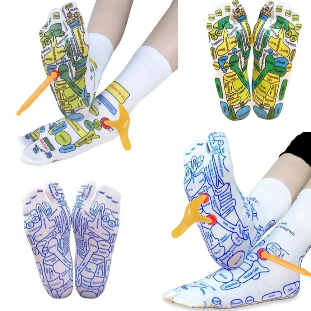 2Pairs Reflexology Socks Set Tools Acupressure Acupuncture Trigger Point Foot Pain Relief Remedy Acupoint Massage Foot Care Tool