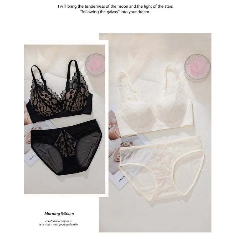 French Sexy Lace Bra and Panty Set for Women, Push Up Wireless Bralette, Comfortable & Breathable Small Chest, Bestseller MOYISU