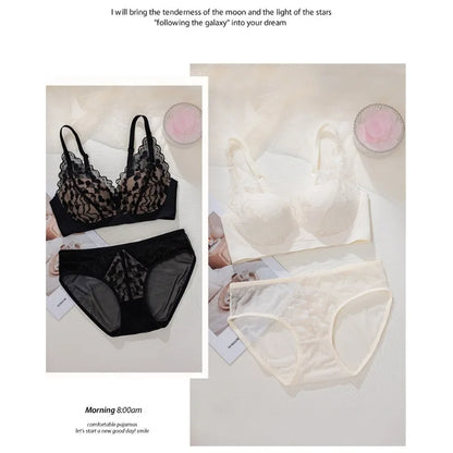 French Sexy Lace Bra and Panty Set for Women, Push Up Wireless Bralette, Comfortable & Breathable Small Chest, Bestseller MOYISU
