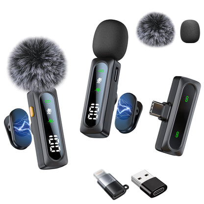 Wireless Lavalier Lapel Microphone With Windproof Mini Video Recording Mic Interview Live Recording Noise Cancelling For Phone