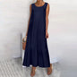 New Dresses 2025 Woman Fashion Summer Solid-color Cotton-linen Sleeveless Plus Size Women's Loose-fitting Long Dress Skirt