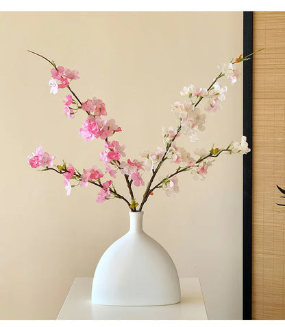 Japanese Style Artificial Cherry & Peach Blossom Bouquet, Faux Dried Floral Ornaments for Table & Living Room Home Decoration
