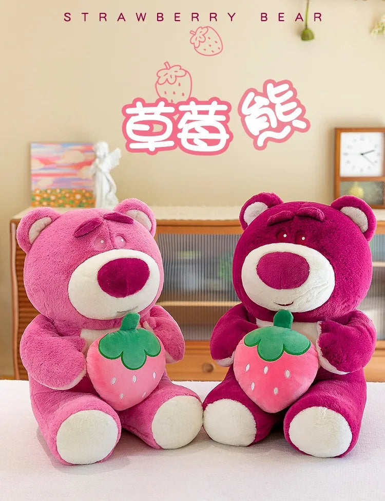 Disney Cute Hug Strawberry Bear Plush Toy Cartoon Anime Strawberry Bear Plush Doll Sleep Pillow Gift for Girlfriend's Birthday