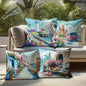 4 PCS Outdoor pillow cover  Coastal Boho Outdoor Throw Pillow Covers , Very suitable for decorating balconies and courtyards.