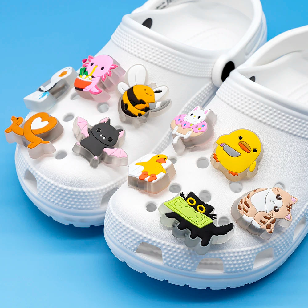 1/16pcs LED Shoe Charms Salamander Unicorn Dogs Lighted Shoe Decorations Yellow Duck LED Pins Accessories for Women Men Kids