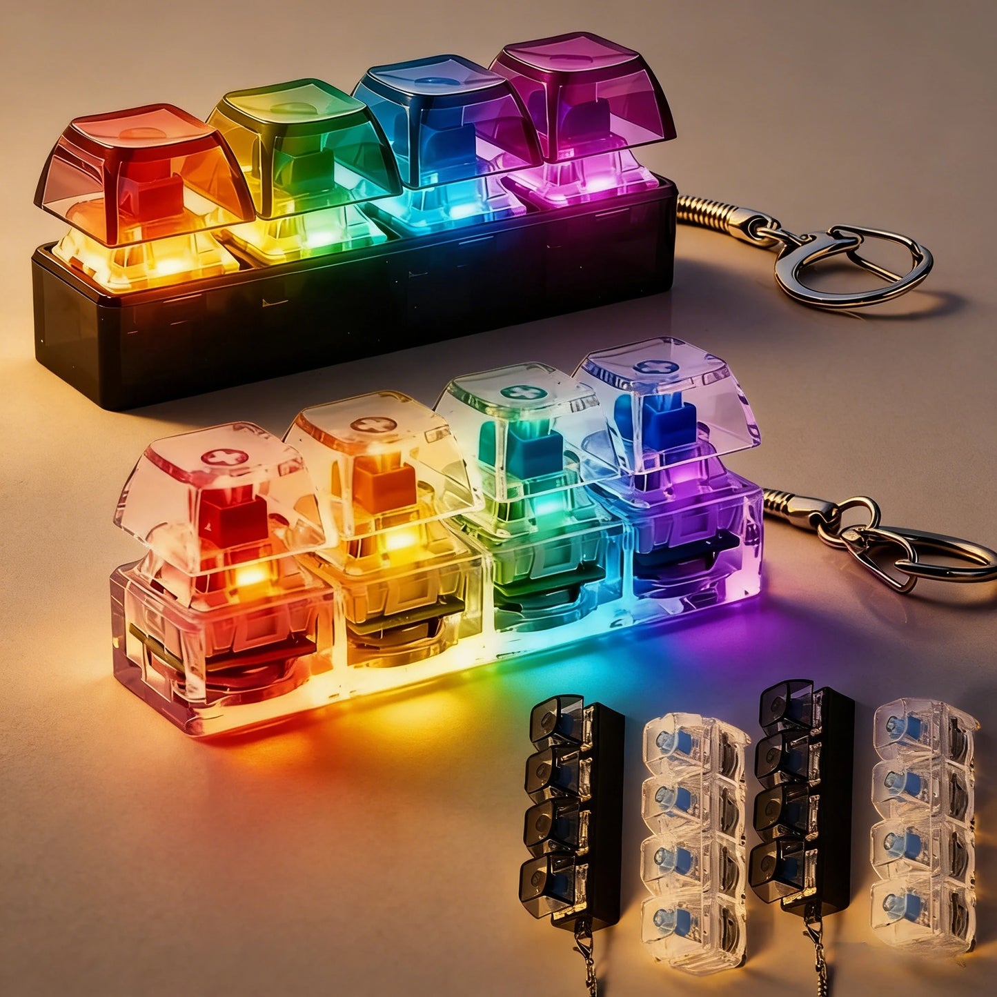 4-Button Light Up Keyboard Keychain Clickable LED Button Fidget Toys with Lights for Stress Relief Anxiety People Desk Accessory