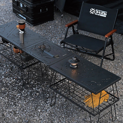 Outdoor Multifunctional BBQ Table, Portable Camping Mesh Table, Mini Storage Rack, Folding Table and Chairs, Drainage Bowl Rack