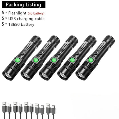 Aluminum Alloy Portable Torch Powerful LED Flashlight USB ReChargeable Outdoor Tactical Zoom Camping Waterproof Flash Light