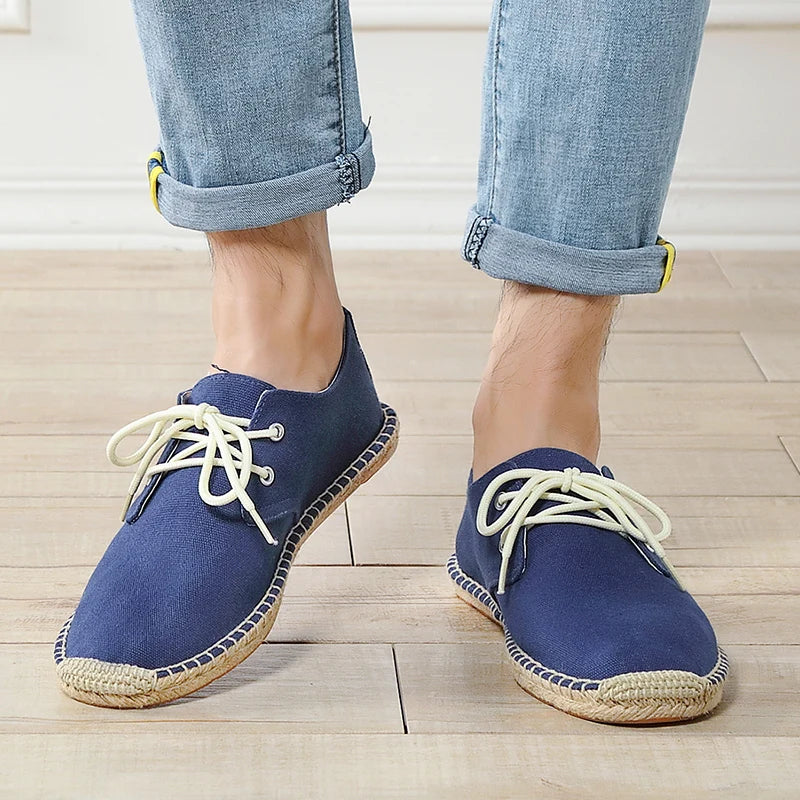 Male Casual Canvas Hemp Insole Fisherman Light Shoes Ethnic Style Men Espadrille Flats Shoes Summer Casual Shoes Driving Shoes