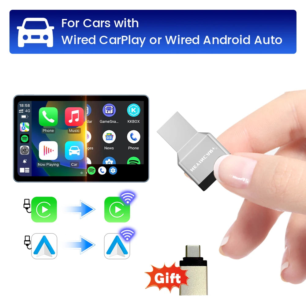 HEYINCAR New 3.0 Mini Wireless Carplay Android Auto Adapter Plug And Play Ai Box For VW Toyota Nissan Honda Benz Ford-More