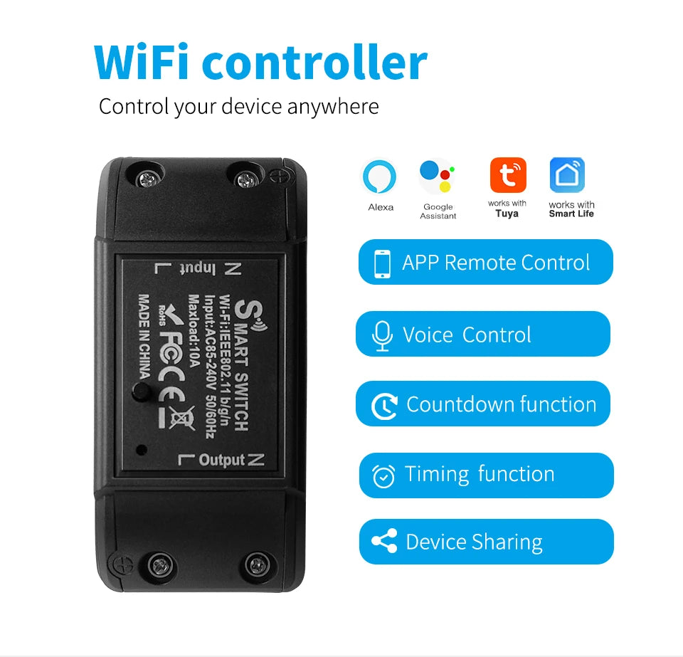 Universal Breaker Timer Smart Life APP Wireless Remote Control Works with Alexa Google Home DIY WiFi Smart Light Switch