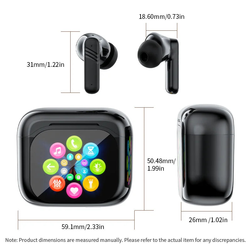 AI Translator Bluetooth Earbuds, LCD Touch Screen TWS Headset with Noise Reduction & Noise Canceling, Wireless Travel Headphones