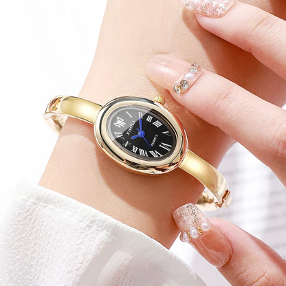2PCS Elegant Oval Roma Dial Women Quartz Watches Set Fashion Bracelet Bangle Ladies Wristwatch Reloj Mujer Girls（Without Box）