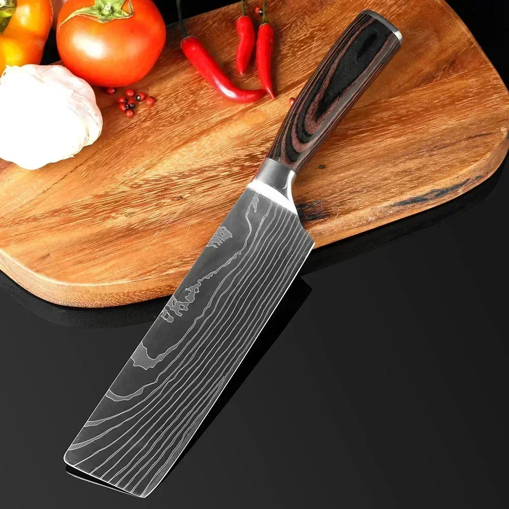 Damascus Chef's Knife Kitchen Knives Set Professional Boning Knife Meat Cleaver Utility Knife Japanese Santoku Knife with Cover