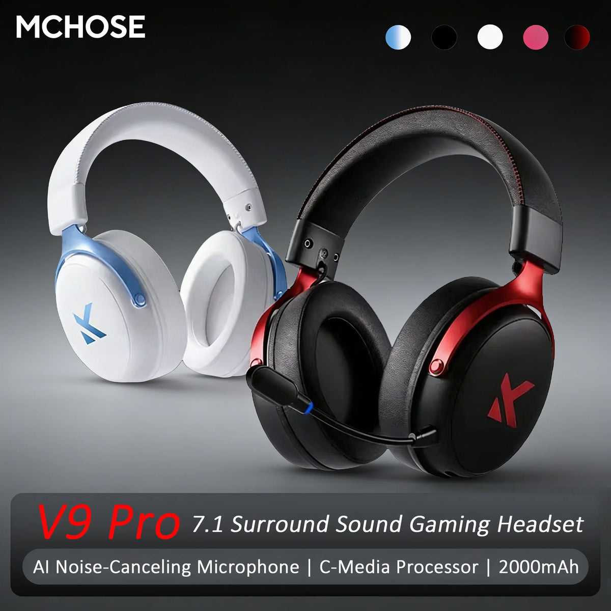 MCHOSE V9 Pro Electronic Sports Headset Three Mode Game USB Wireless 7.1 Channel Surround Sound Portable Headset with Microphone