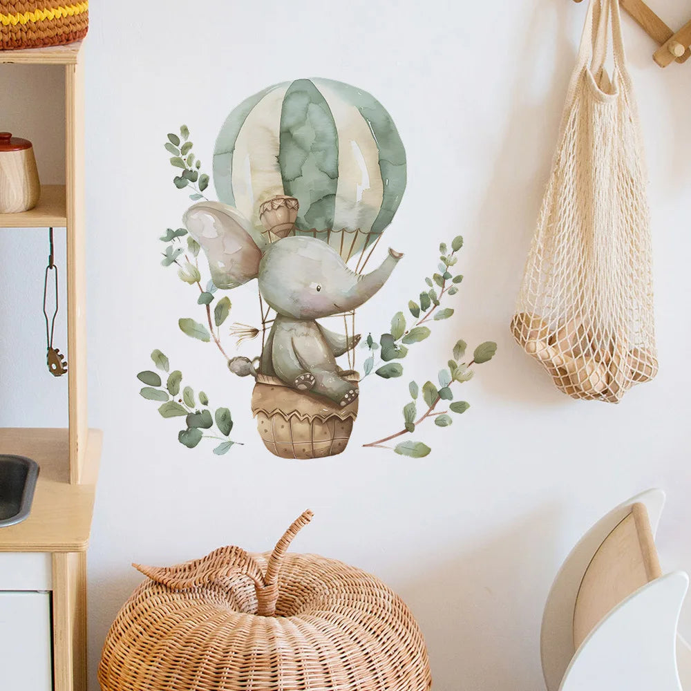 1pcs cartoon spring elephant hot air balloon children's room bedroom porch home decoration wall stickers self-adhesive