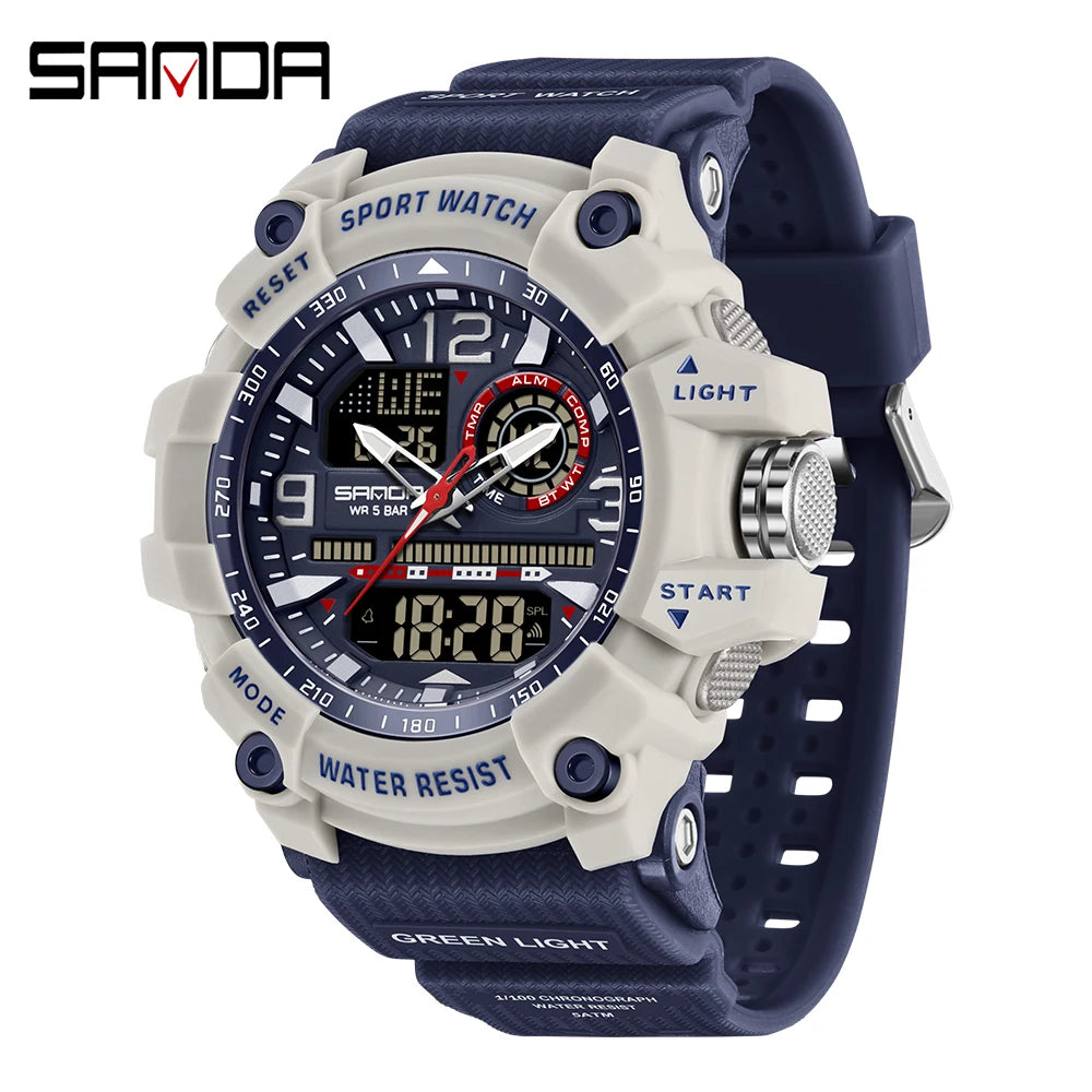 SANDA 3367 Men's Electronic Watch Large Dial Multi Functional Outdoor Waterproof Student Sports Electronic Watch