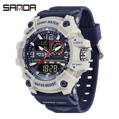 SANDA 3367 Men's Electronic Watch Large Dial Multi Functional Outdoor Waterproof Student Sports Electronic Watch